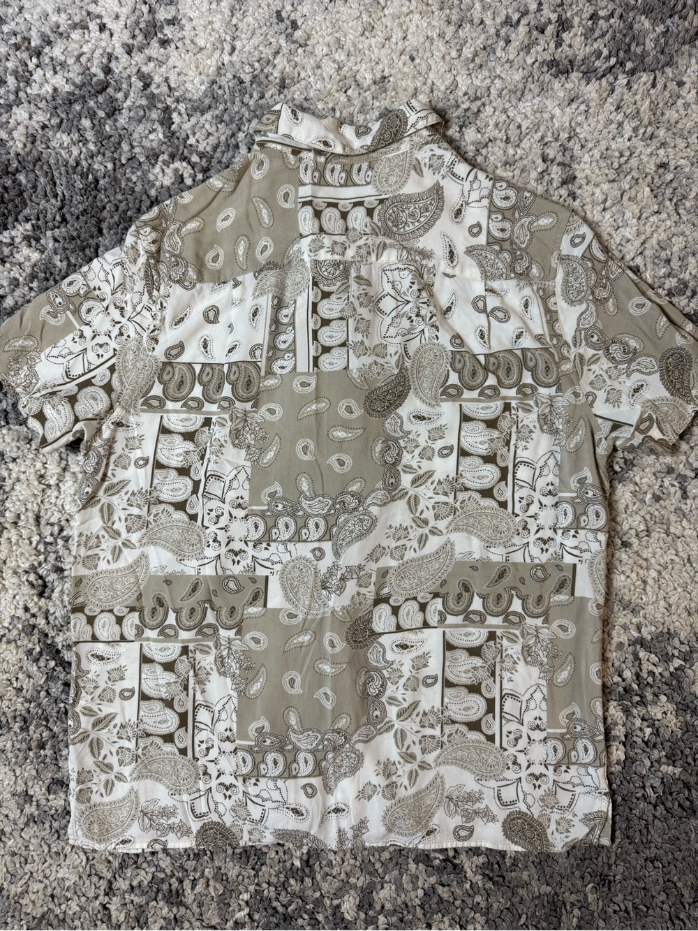 Original Use, Men’s Beige & Cream Paisley Patchwork Short-Sleeve Button Shirt - Picture 6 of 6